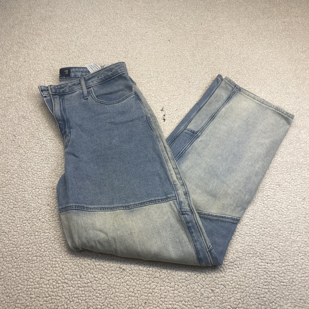 Hollister Two-Tone High-Rise Patchwork Jeans in Light and Medium Blue